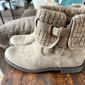 JustFab Beige Ankle Boots with Knit Cuff